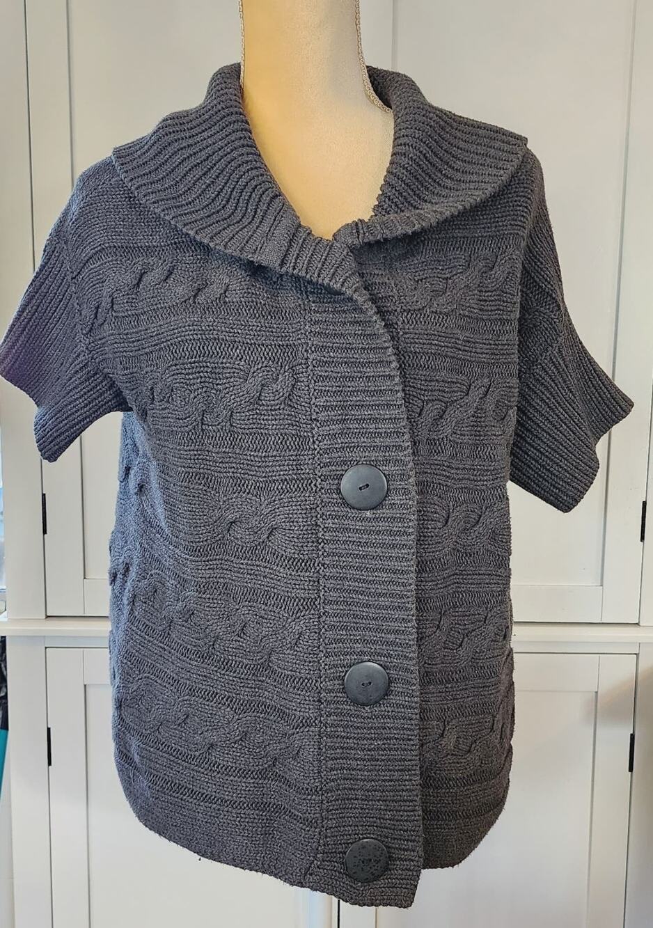 Talbots Women's Knit Sweater Large Button Short Sleeve Cable Cardigan Medium